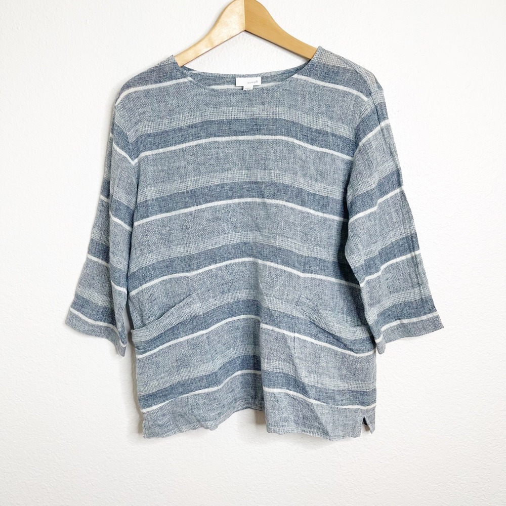 Pure Jill J. Jill Blue White Striped Linen Cotton Blend Pocket Top Small